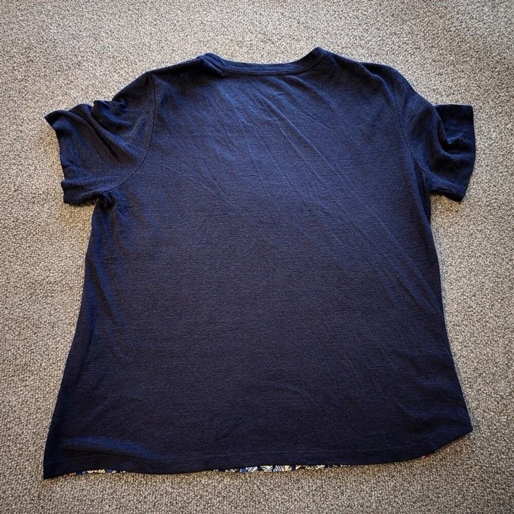 Tory Burch Silk Front Linen Top Bird Print Short Sleeve Blue Graphic Blouse L - Picture 4 of 8